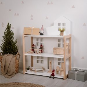 NOBI DOLLHOUSE Bookshelf, MONTESSORI Bookshelf, Wooden Doll House Furniture Nursery Bookshelf Playroom Décor, Gift for kids