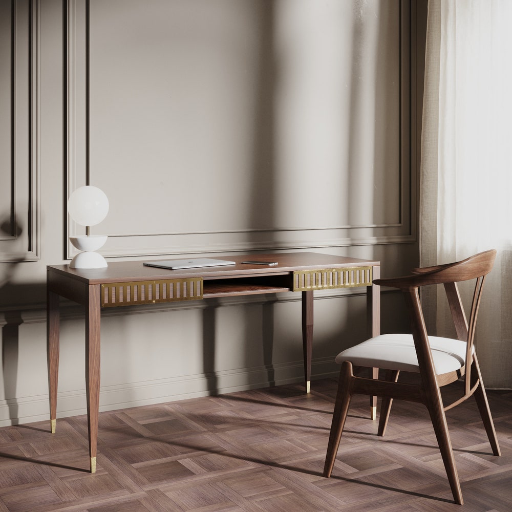 Walnut office desk with two solid walnut drawers and shelf with brass fronts, home office desk, modern, writing desk, solid walnut desk - Image 5