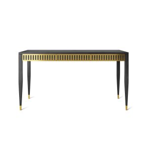 il_1000x1000.3514136879_ssur.jpg Black oak office desk with three solid oak drawers with brass fronts, mid century modern, study desk, writing desk, solid oak desk, bureau