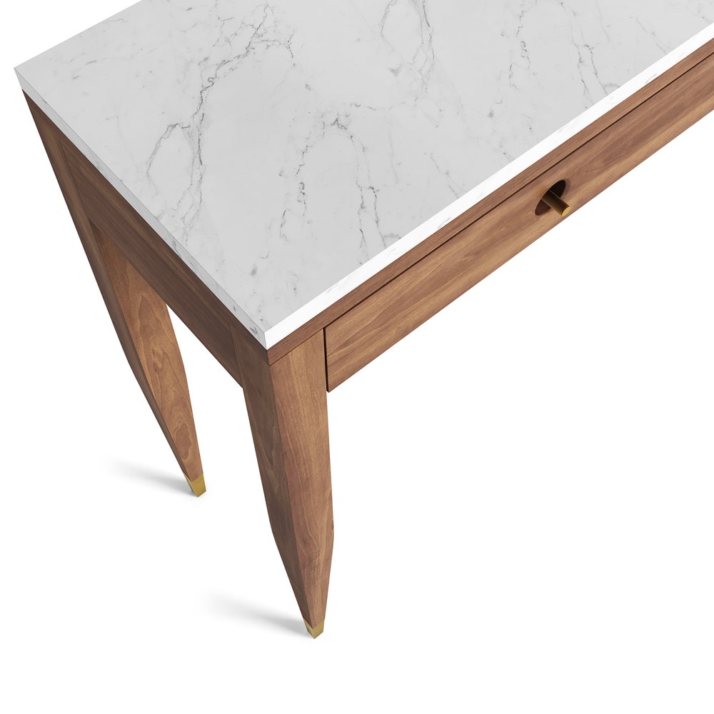 Walnut console table with marble top two drawers and four legs, hallway table, entryway table, dressing table in solid walnut wood, oak wood - Image 7