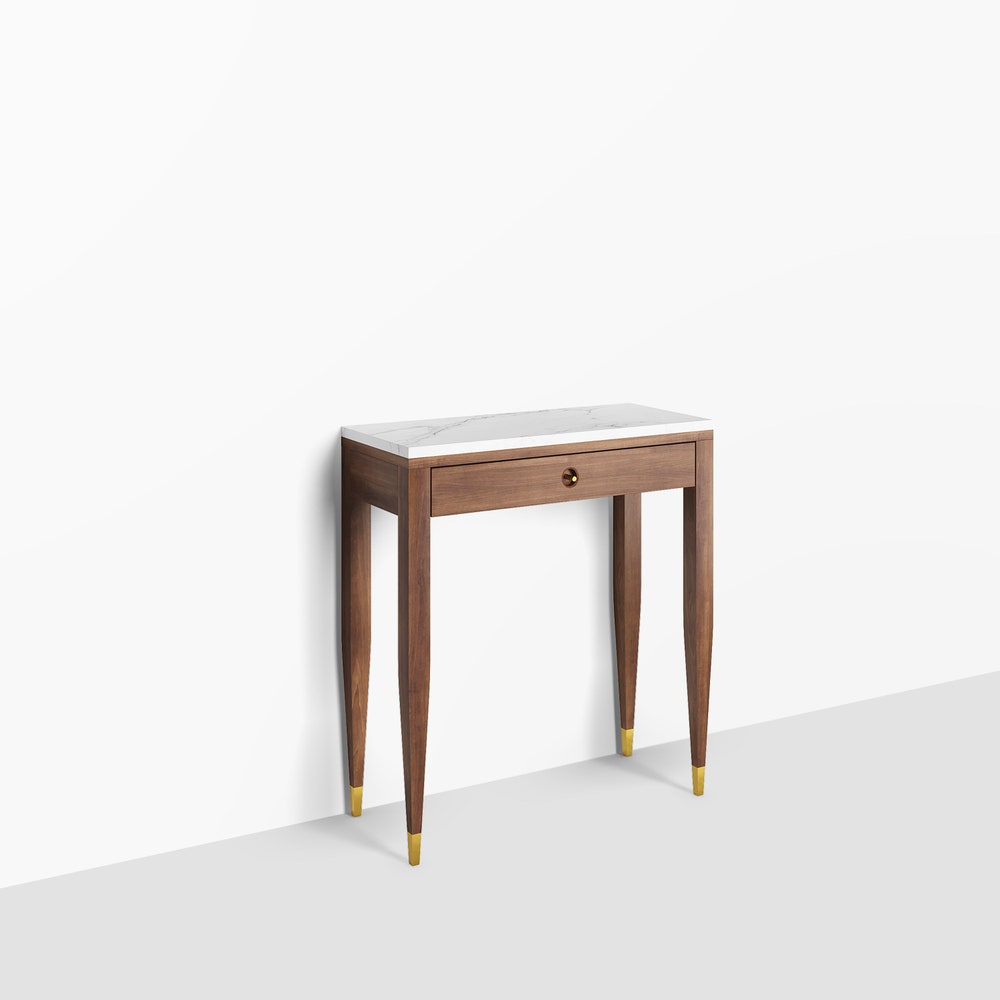 Walnut console table with marble top one drawer and four legs, hallway table, entryway table, dressing table in solid walnut wood - Image 2