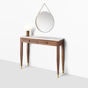 Walnut console table with marble top two drawers and four legs, hallway table, entryway table, dressing table in solid walnut wood, oak wood