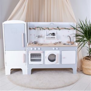 Handcrafed Wooden Play Kitchen | White and Gray | Customizable | Play Area Pretend Play Toys