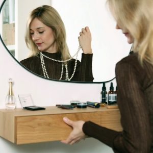Minimalist floating dressing table / floating vanity - made of solid oak