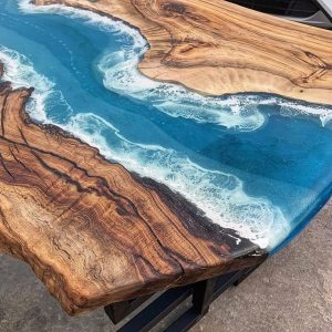 Dining room/kitchen/bar table Wood Epoxy Resin River Unique Live Edge Olive custom reclaimed WoodenSolid slab luxury /coffee/sehpa/end table