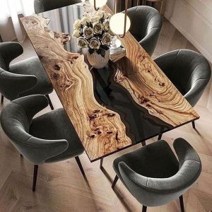Dining room/kitchen/bar table Wood Epoxy Resin River Unique Live Edge Olive custom reclaimed WoodenSolid slab luxury /coffee/sehpa/end table