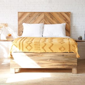 The Side x Side Stow - Platform Bed Frame and Headboard - Chevron Headboard - Modern Rustic - Storage Bed - Drawer - Handmade in USA