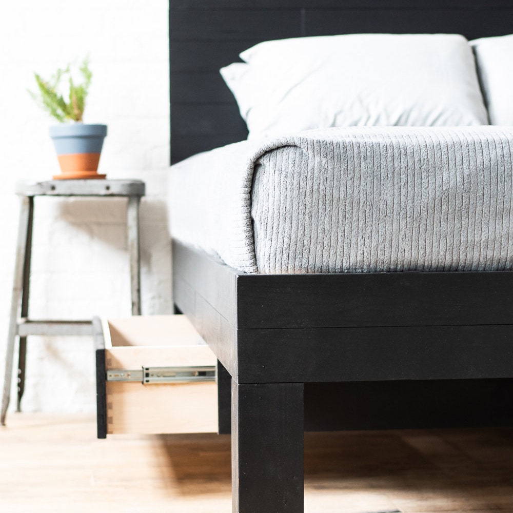 Boswell Stow Bed - Storage Bed - Platform Bed Frame & Headboard - Drawers - Cedar Barn Wood Style -Rustic Modern - Handmade in USA - Image 8