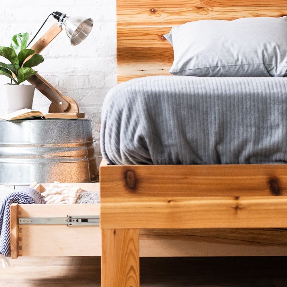 Boswell Stow Bed - Storage Bed - Platform Bed Frame & Headboard - Drawers - Cedar Barn Wood Style -Rustic Modern - Handmade in USA - Image 6