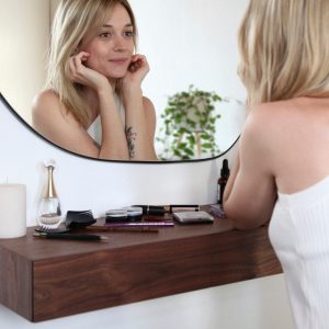 Minimalist floating dressing table / floating vanity - made of American walnut