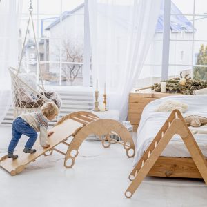 Valentine gift for toddler - Climbing set: Triangle Arch and Ramp, Wooden baby gym, Gift for 1 year old, Wooden rocker, Montessori furniture
