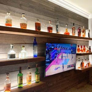 LED Bar Shelving, Rustic Pine Floating Shelves, Kitchen Shelving, FREE Shipping, Recessed Light Strip, Wood Shelves , Any Size, 110-120VAC