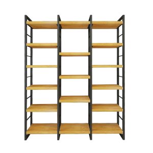 Industrial Design Bookshelf - Rhythm , Solid Wood Bookcase with Metal Racks ,  Wide Library and Shelving Unit