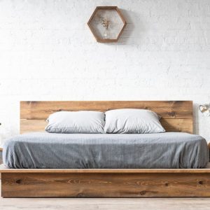 Ol' Weathered Plank Low Pro - Rustic Modern Platform Bed Frame & Headboard - Loft Style - Solid Wood Handmade in USA
