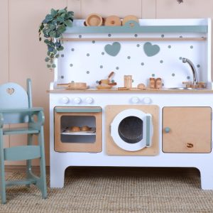 Handcrafed Wooden Play Kitchen | White and Green | Customizable | Play Area Pretend Play Toys