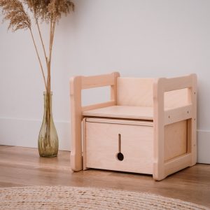 Montessori based Multifunctional chair and small box set, certified solid wood and plywood Baby registry item  Gift for kids