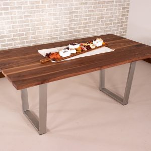 Wood Table Top on Nickel Colored Steel Legs, Walnut Kitchen Table, Kitchen Dining Table, Custom Walnut Dining Table, Solid Wood Dining Table