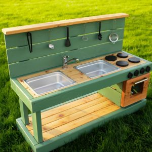 Painted Mud Kitchen with Oven and Working Faucet | Cedar Play Kitchen for Toddlers and Kids| Sensory Play | Sand Water Table | Montessori