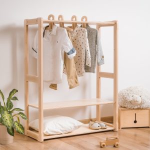 KIDS CLOTHING RACK Type A with shelf, Wood Clothes Rack, Montessori Clothe Hanging Rack And Shelf, Kids Wardrobe Gift for kids