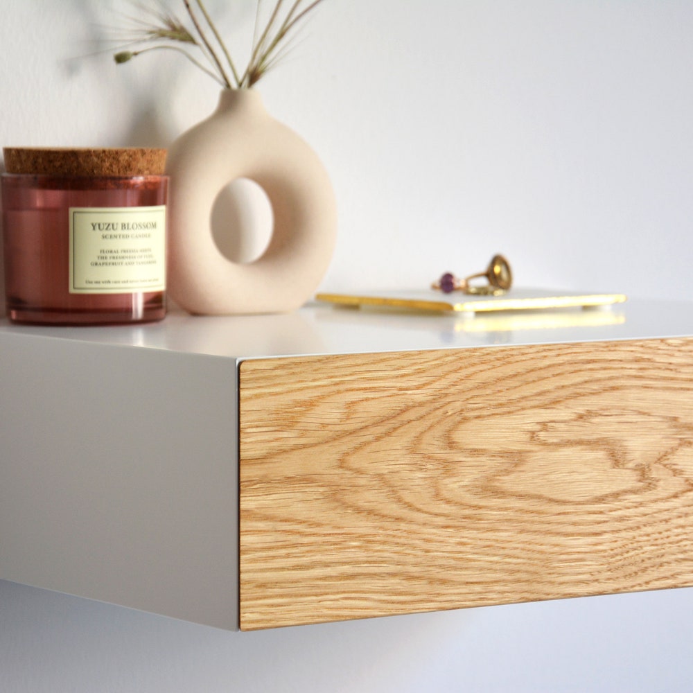 Minimalist floating nightstand with oak drawer | medium size | 2 pcs. (pair) - Image 2