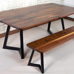 Mid Century Dining Table and Bench, Walnut Industrial Style Dining Set, Modern Walnut Table with Matching Bench, MidCentury Wood Dining Set