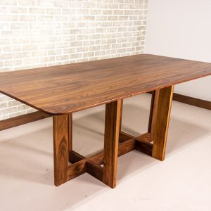 Modern Harvest Table, Modern Wood Dining Table, Walnut Table on Walnut Double Cross Base, Solid Hardwood Dining Table, Walnut Trestle Table