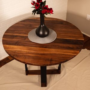 Custom Round Dinning Table, Round Walnut Table with Hybrid Steel and Walnut Base, 42" Round Table, Round Dining Table for 4