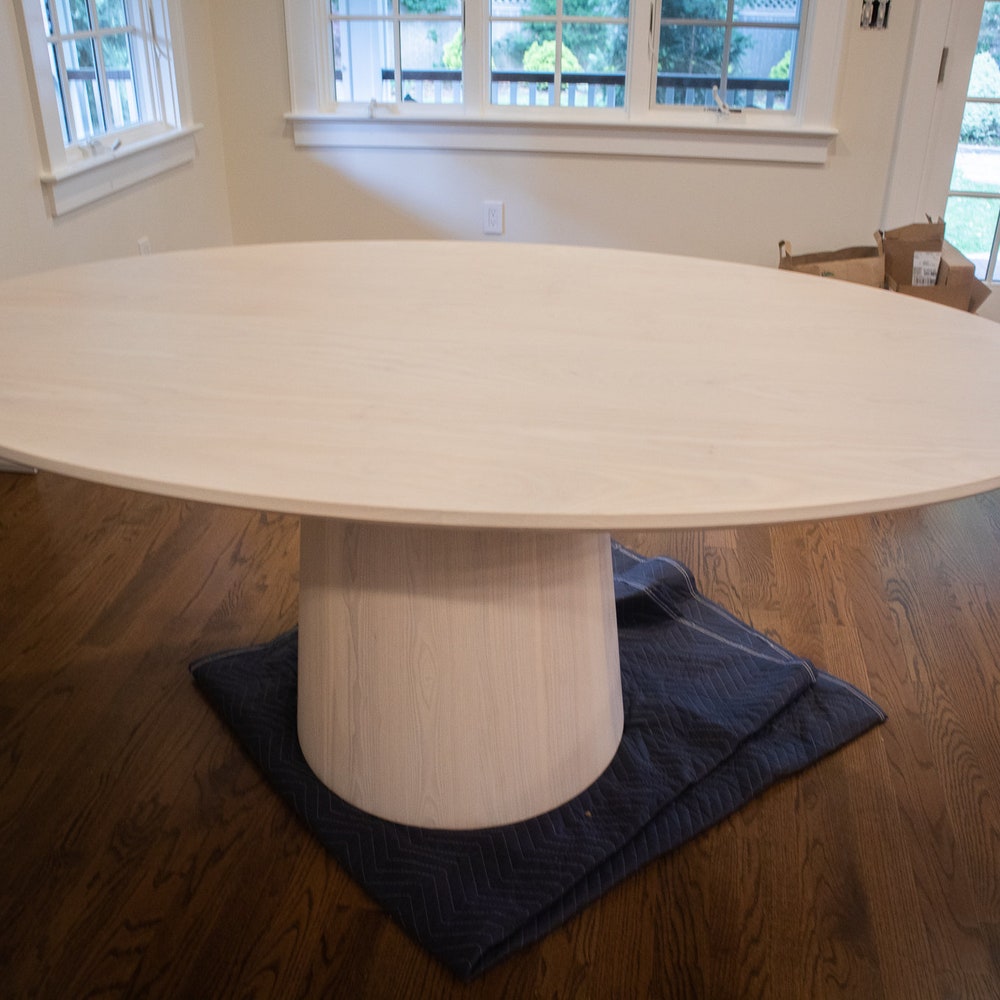 Custom Oval Pedestal Tables, White Dining Table with Wood Pedestal Base, Wood Oval Dining Table, Modern White Dining Table, Oval Wood Table - Image 5