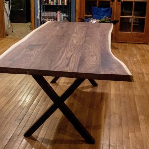 Live Edge Wood Table, Live Edge Dining Table, Live Edge Walnut Table on Steel X Legs, Live Edge Walnut Dinner Table on Steel Legs