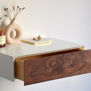 Minimalist floating nightstand with walnut drawer | various sizes | single or double
