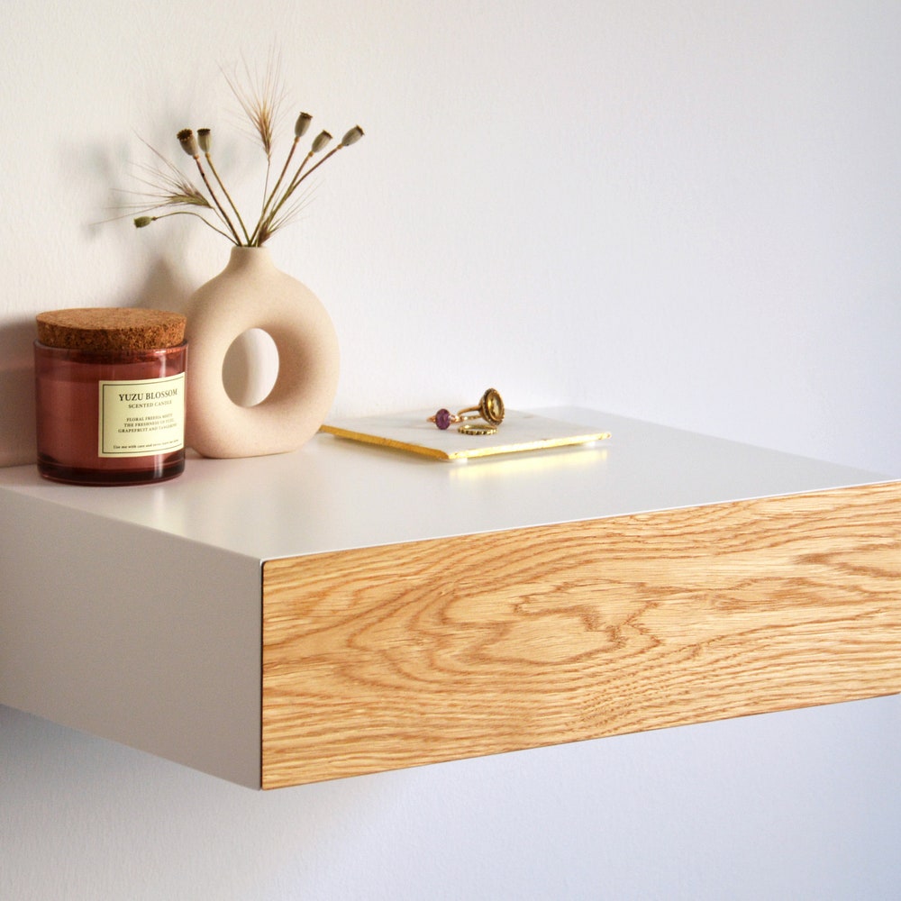 Minimalist floating nightstand with oak drawer | medium size | 2 pcs. (pair) - Image 8