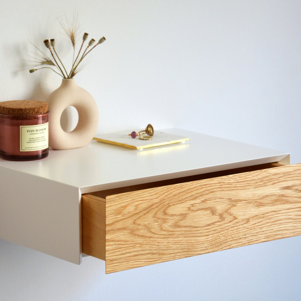 Minimalist floating nightstand with oak drawer | medium size | 2 pcs. (pair) - Image 4