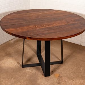 Round Kitchen Table, Round Walnut Table on Steel Legs, Round Dining Table, Small Round Dining Table for 4, Round Pedestal Kitchen Table