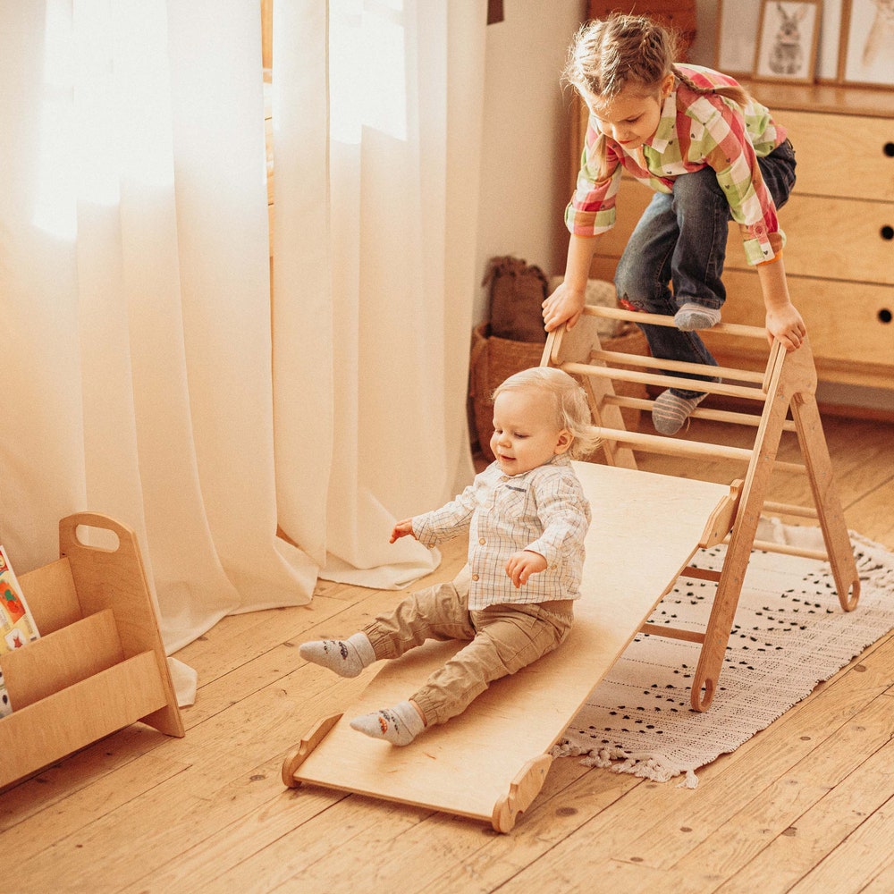 Montessori climbing Set of 3: Arch + Foldable triangle + Slide, Montessori furniture, Toddler Climber, Baby wooden gym, Play equipment - Image 3