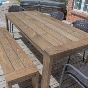 Wood Outdoor Table and Bench, Wood Patio Table, Accoya Wood Outdoor Dining Table, Backyard Picnic Table and Bench, Custom Wood Outdoor Table
