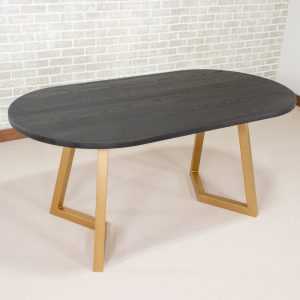 Solid Wood Oval Dining Table, Black Wood Dining Table, Black Racetrack Oval Dining Table on Gold Legs, Dramatic Black and Gold Dining Table
