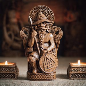 Odin statue, Allfather, Wotan, norse gods, wood carving altar heathen asatru viking god and goddes sculpture wooden scandinavian pantheon