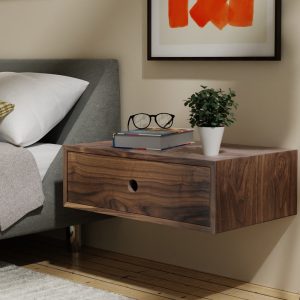 Floating Nightstand with Drawer / Mid Century Modern Bedside Table in Black Walnut