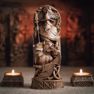 Odin statue, Allfather, Wotan, norse gods, wood carving altar heathen asatru viking god and goddes sculpture wooden scandinavian pantheon