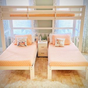 Audrey - Triple Bunk Bed, White Quad Bunk Bed Ladder for Kids with Nightstand