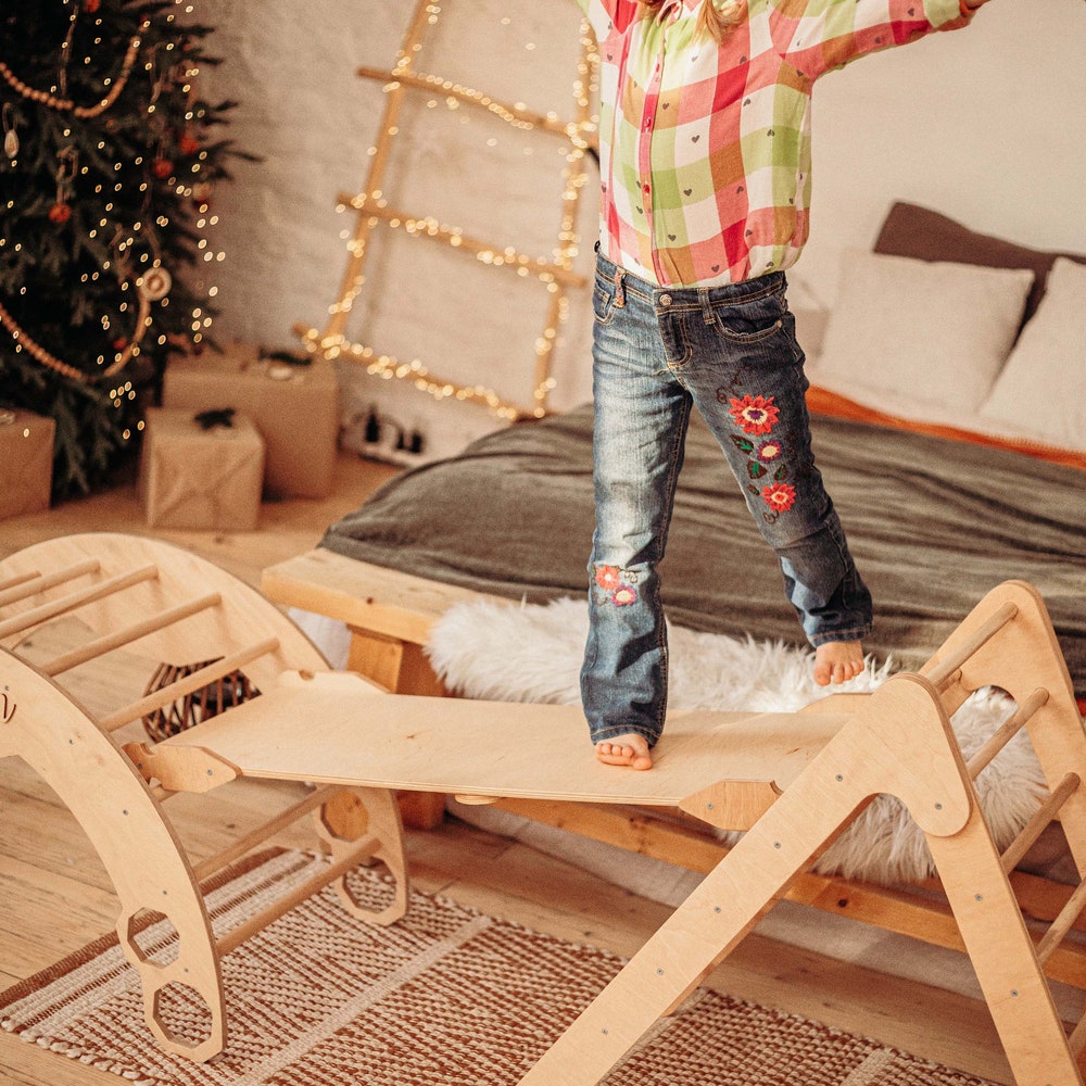 Montessori climbing Set of 3: Arch + Foldable triangle + Slide, Montessori furniture, Toddler Climber, Baby wooden gym, Play equipment - Image 7