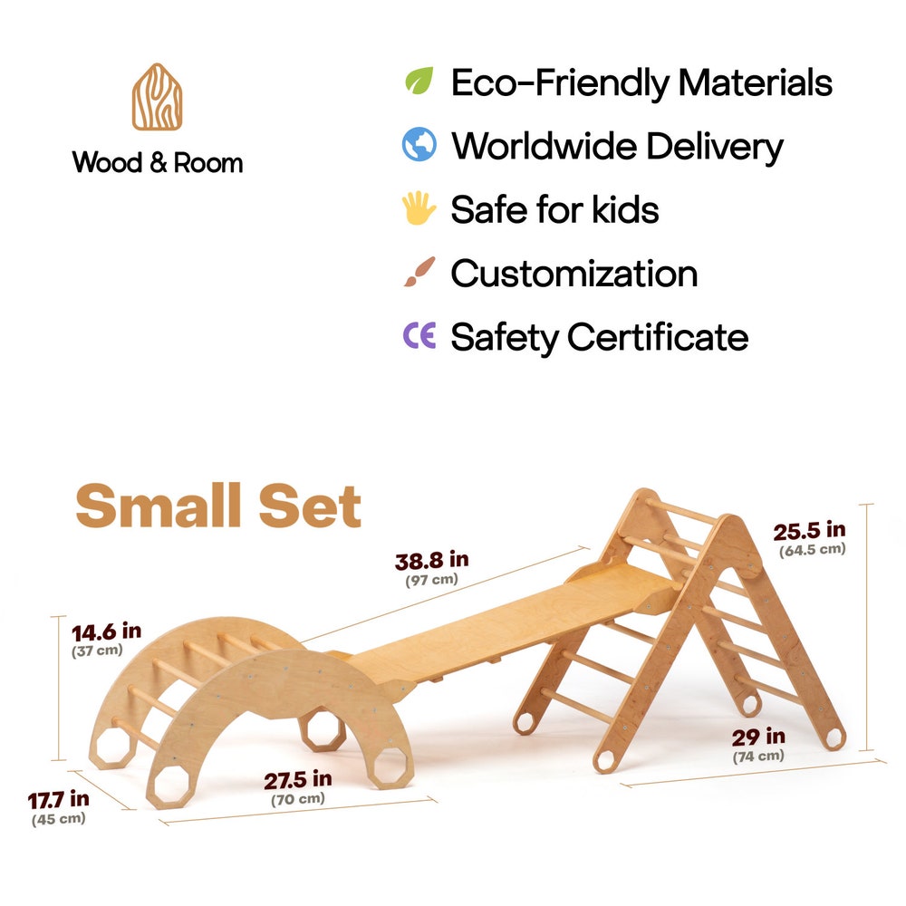 Montessori climbing Set of 3: Arch + Foldable triangle + Slide, Montessori furniture, Toddler Climber, Baby wooden gym, Play equipment - Image 10