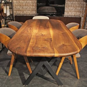 Mid Century Dining Table , Handmade Solid Wood Table With Metal Legs , Black Walnut Dining Room Table