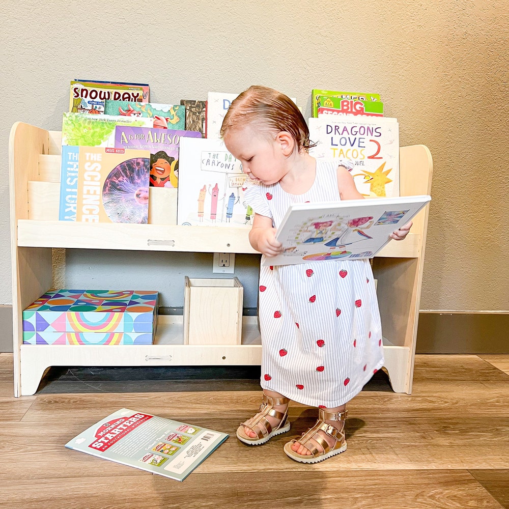 Montessori Bookshelf Toyshelf Combo Montessori Shelf for Toddler Furniture Toy Shelf with Hidden Storage for Playroom FRANK *Large 3 Shelf* - Image 3