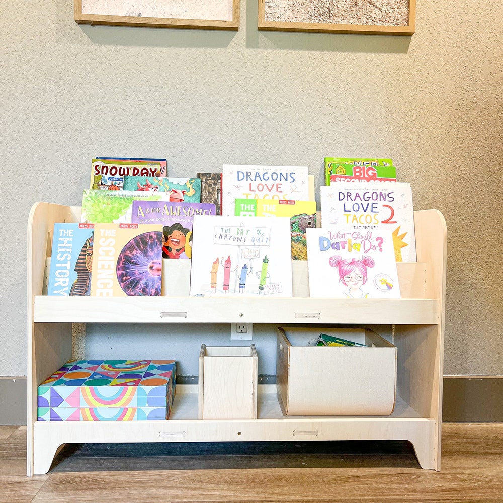 Montessori Bookshelf Toyshelf Combo Montessori Shelf for Toddler Furniture Toy Shelf with Hidden Storage for Playroom FRANK *Large 3 Shelf* - Image 7