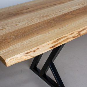 Large Live Edge Ash Dining Table, Long Wooden Dining Table, Natural Wood Table on Steel Legs, Long Live Edge Table, Solid Wood Table Top
