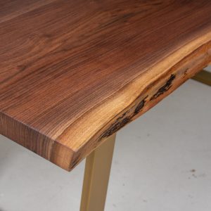 Dining Table Live Edge, Modern Farmhouse Kitchen Table, Rustic Live Edge Walnut Dining Table on Gold Steel Legs, Modern Live Edge Table