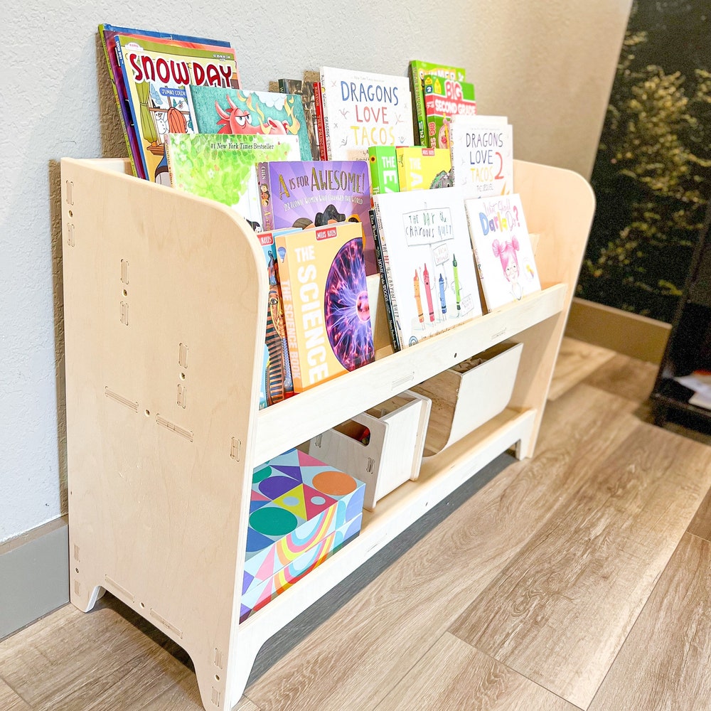 Montessori Bookshelf Toyshelf Combo Montessori Shelf for Toddler Furniture Toy Shelf with Hidden Storage for Playroom FRANK *Large 3 Shelf* - Image 2