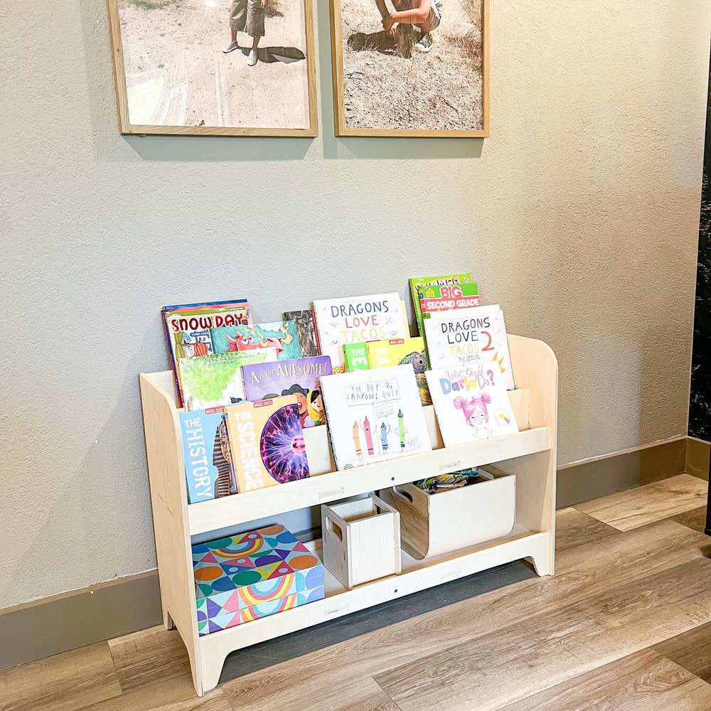 Montessori Bookshelf Toyshelf Combo Montessori Shelf for Toddler Furniture Toy Shelf with Hidden Storage for Playroom FRANK *Large 3 Shelf* - Image 6