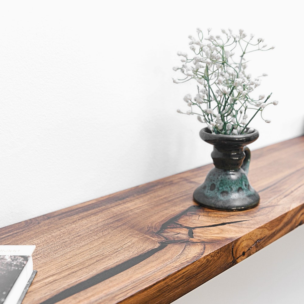 Live Edge Walnut Floating Shelves, Reclaimed Industrial Wooden Floating Shelves, Farmhouse Heavy Duty Floating Shelves, Bathroom Shelf - Image 6